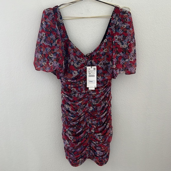 Zara Floral Printed Ruched Mini Dress - Picture 5 of 6